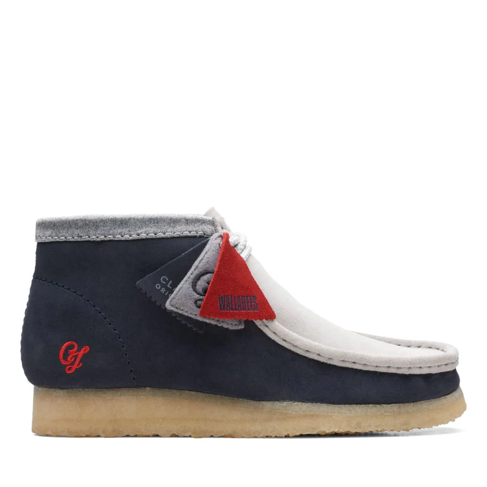 Clarks Originals Wallabee Boot VCY Men’s Shoes – Navy and Gray Suede – Style 26165077 – Bold Heritage Icon