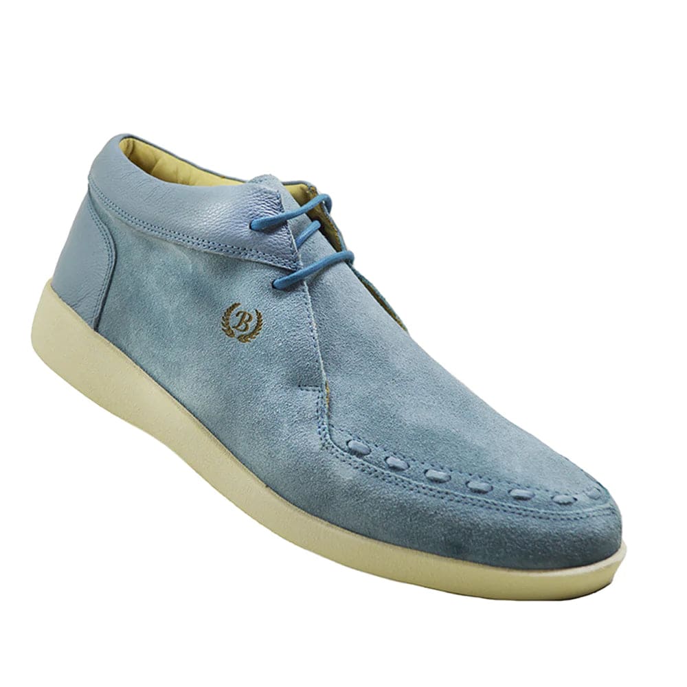 Johnny Famous Bally Style Soho Men's Powder Blue Leather and Suede High Tops - Image 2