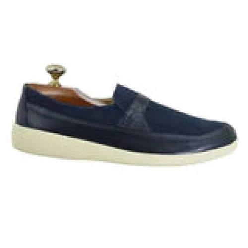 Johnny Famous Bally Style Tribeca Men’s Slip-Ons – Navy Blue Suede and Leather – Vintage 80s Vibe - Image 3