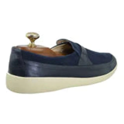 Johnny Famous Bally Style Tribeca Men’s Slip-Ons – Navy Blue Suede and Leather – Vintage 80s Vibe - Image 4