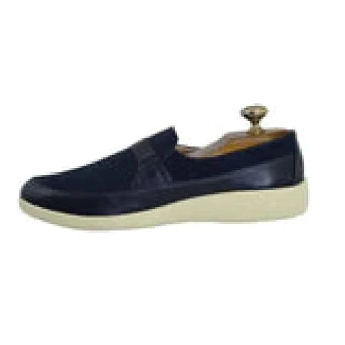 Johnny Famous Bally Style Tribeca Men’s Slip-Ons – Navy Blue Suede and Leather – Vintage 80s Vibe - Image 5