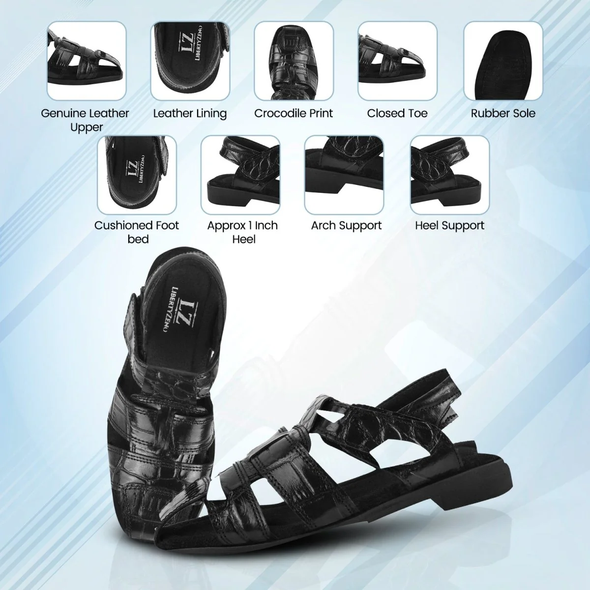 Liberty Zeno DYTAN Kids Genuine Leather Fisherman Crocodile Print Design Sandals - Image 11