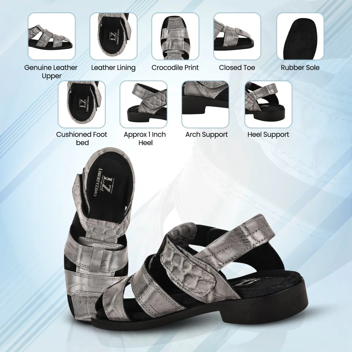 Liberty Zeno DYTAN Kids Genuine Leather Fisherman Crocodile Print Design Sandals - Image 3