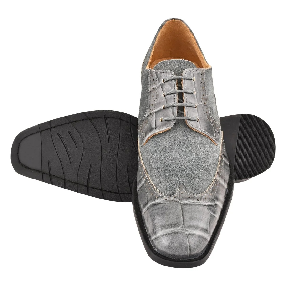 Liberty Zeno Macon Leather and Suede Crocodile Printed Oxford Dress Shoes - Image 9