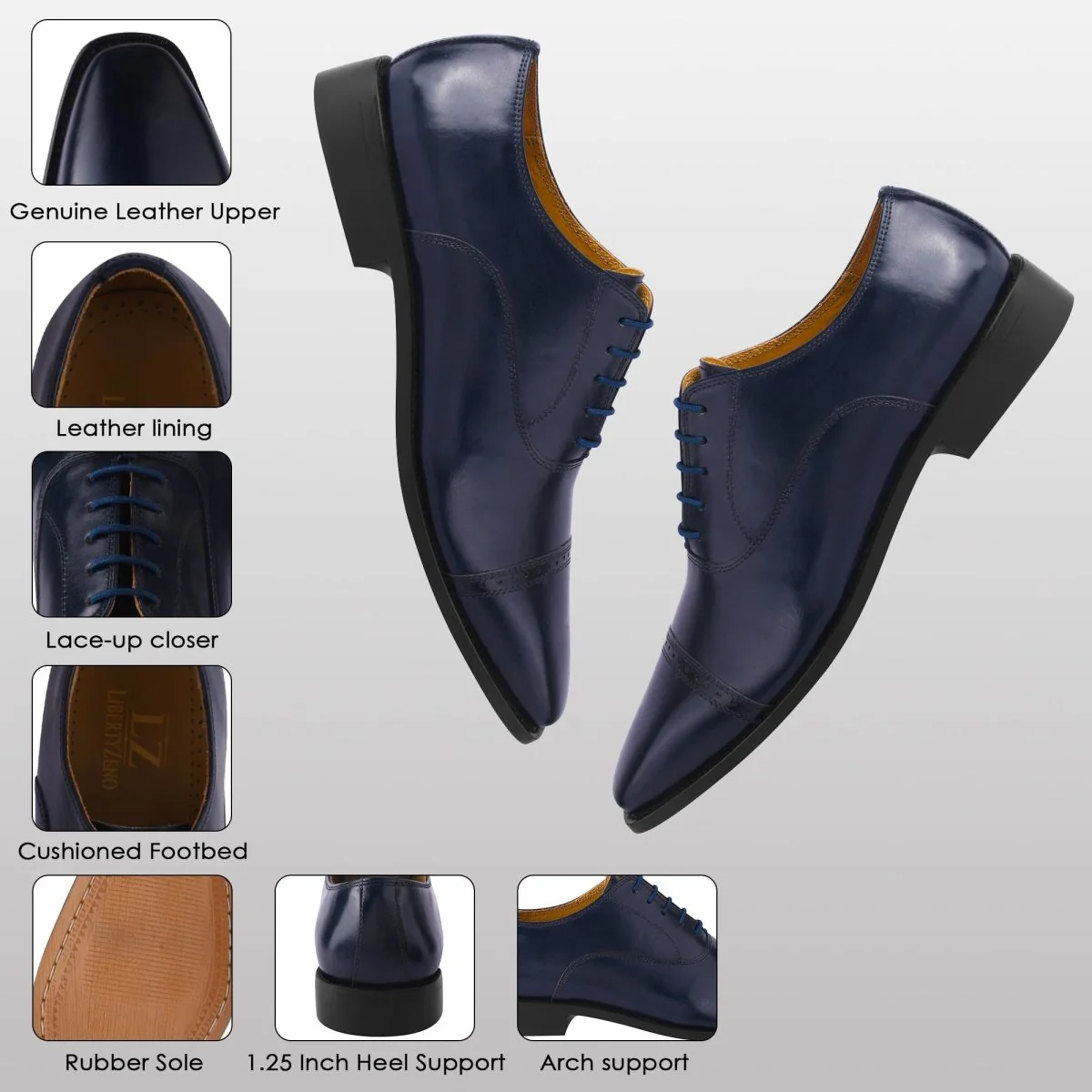 Liberty Zeno Oscar Mens Leather Lace up Oxford Designer Dress Shoes - Image 11