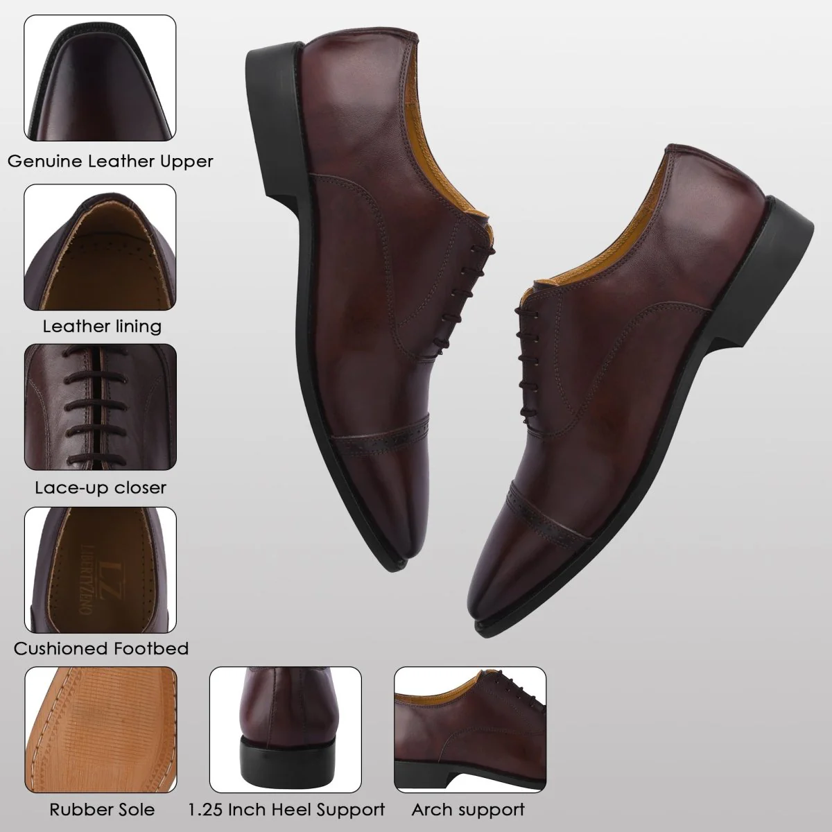 Liberty Zeno Oscar Mens Leather Lace up Oxford Designer Dress Shoes - Image 2