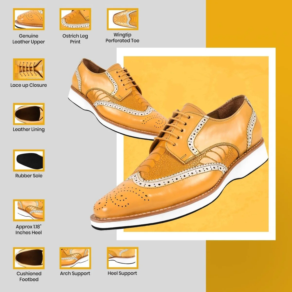Liberty Zeno Roy Ostrich Leather Perforated toe Casual Oxford Dress Shoes - Image 10