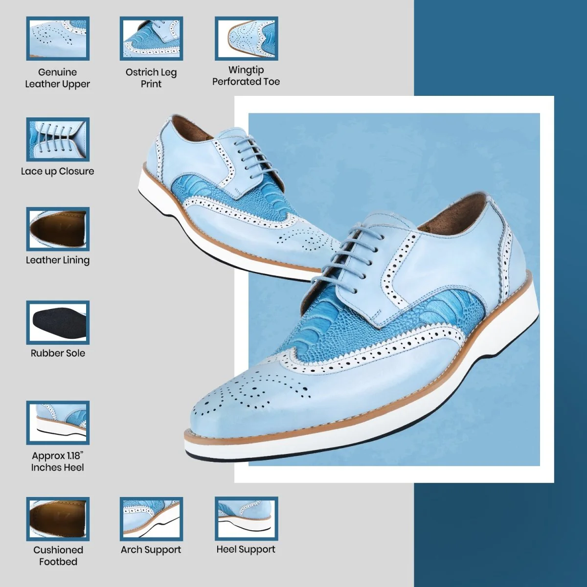 Liberty Zeno Roy Ostrich Leather Perforated toe Casual Oxford Dress Shoes - Image 2