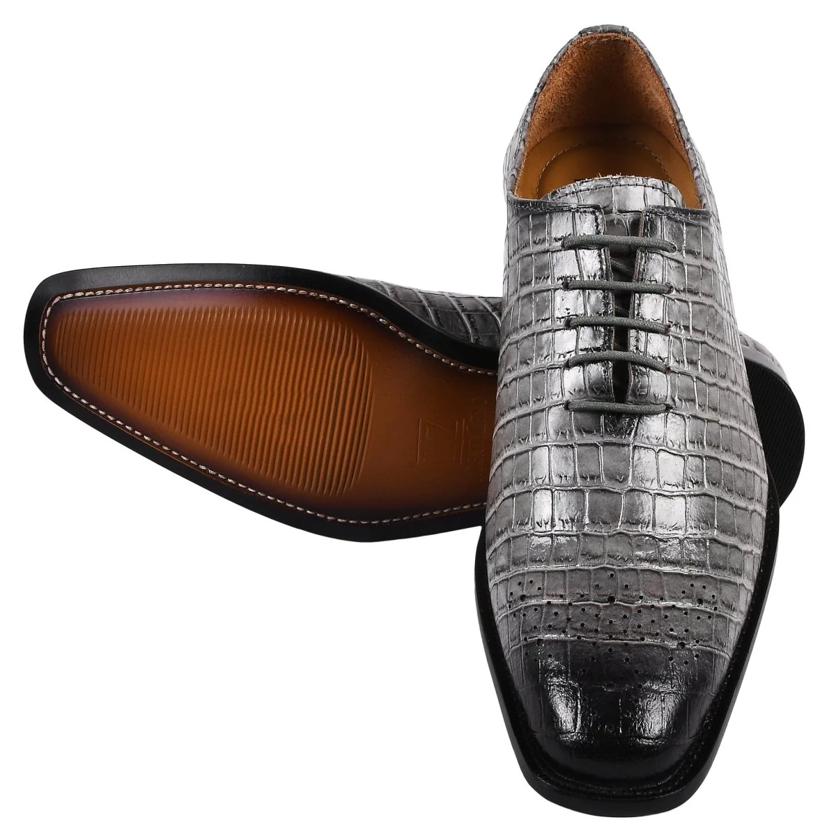 Liberty Zeno Walter Small Croco Leather Lace up Oxford Dress shoes - Image 16