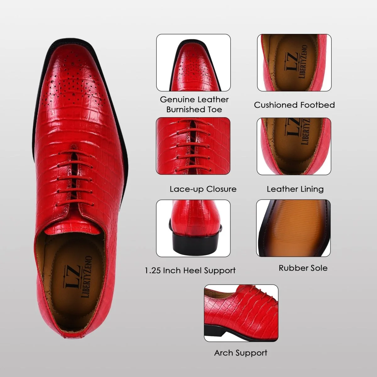 Liberty Zeno Walter Small Croco Leather Lace up Oxford Dress shoes - Image 22
