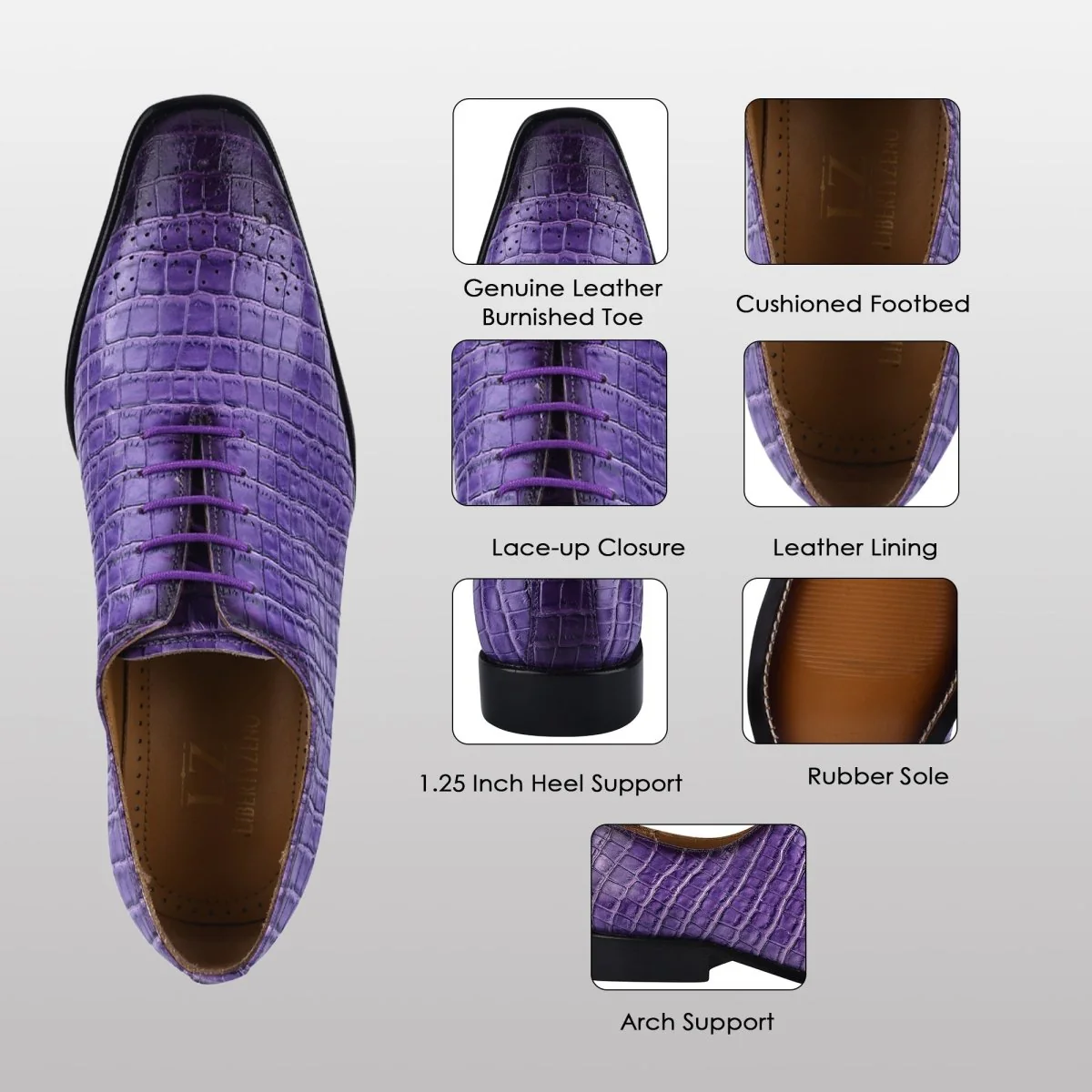 Liberty Zeno Walter Small Croco Leather Lace up Oxford Dress shoes - Image 23