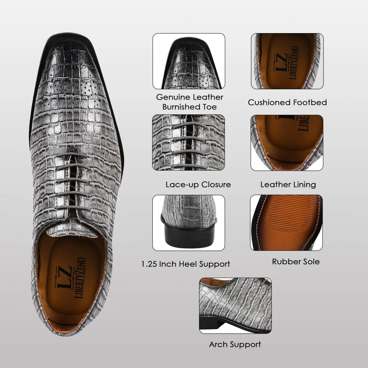Liberty Zeno Walter Small Croco Leather Lace up Oxford Dress shoes - Image 24