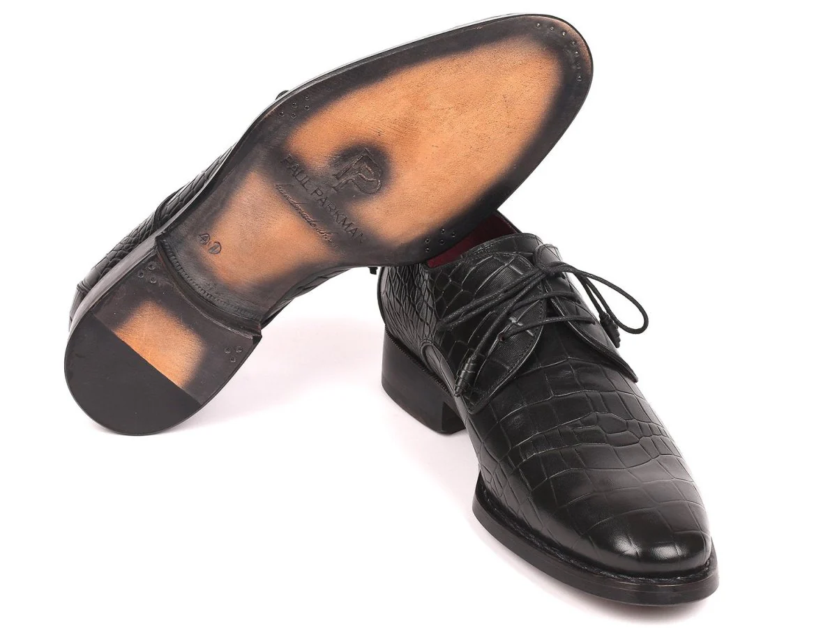Paul Parkman Black Crocodile Embossed Calfskin Goodyear Welted Derby Shoes (ID#5254BLK) - Image 2