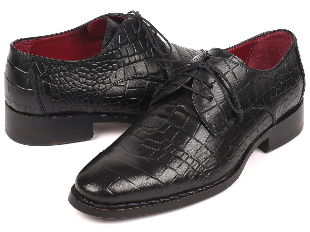 Paul Parkman Black Crocodile Embossed Calfskin Goodyear Welted Derby Shoes (ID#5254BLK) - Image 3