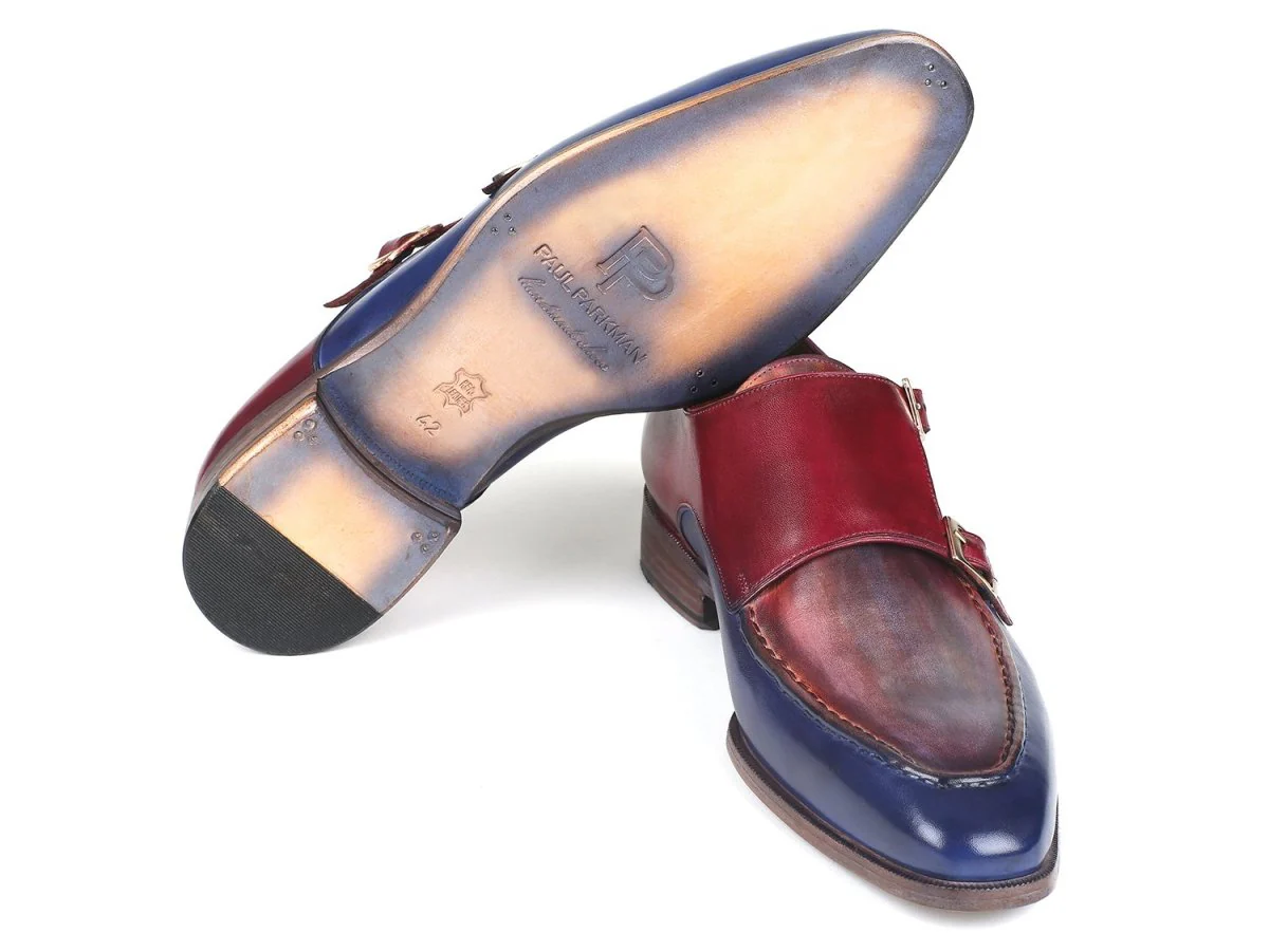 Paul Parkman Blue and Bordeaux Double Monkstraps (ID#SW533YR) - Image 5