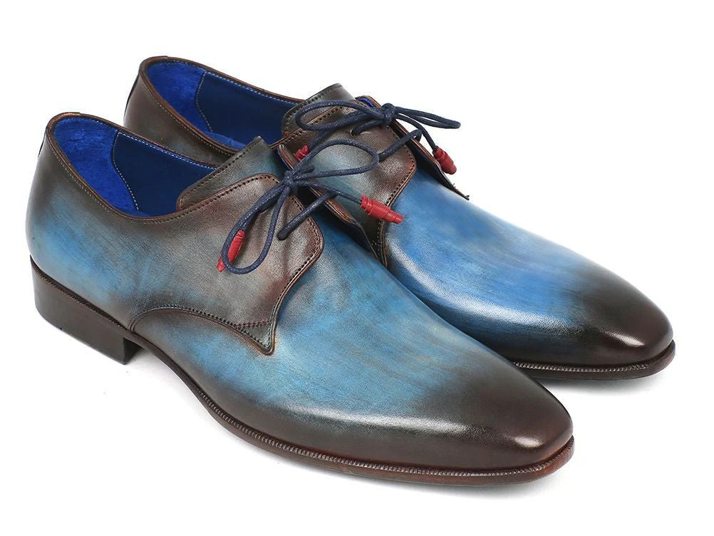 Paul Parkman Blue and Brown Hand Painted Derby Shoes (ID#326-BLUBRW)