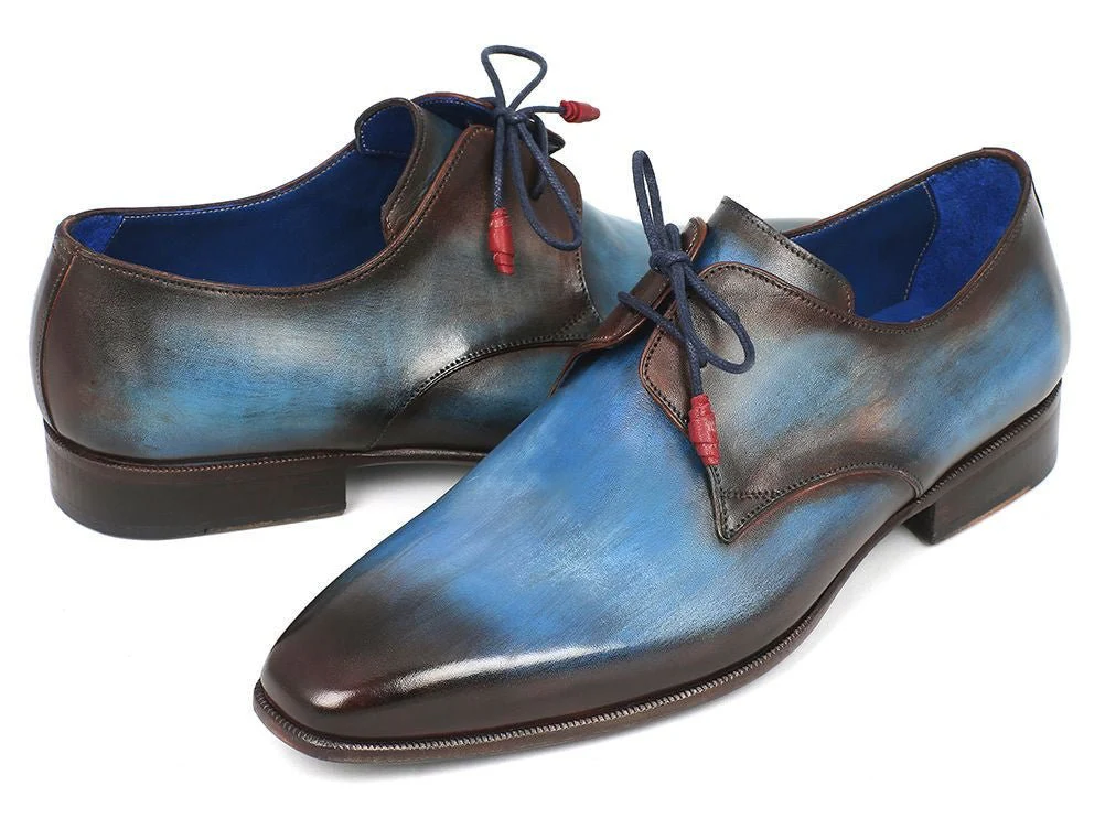 Paul Parkman Blue and Brown Hand Painted Derby Shoes (ID#326-BLUBRW) - Image 2