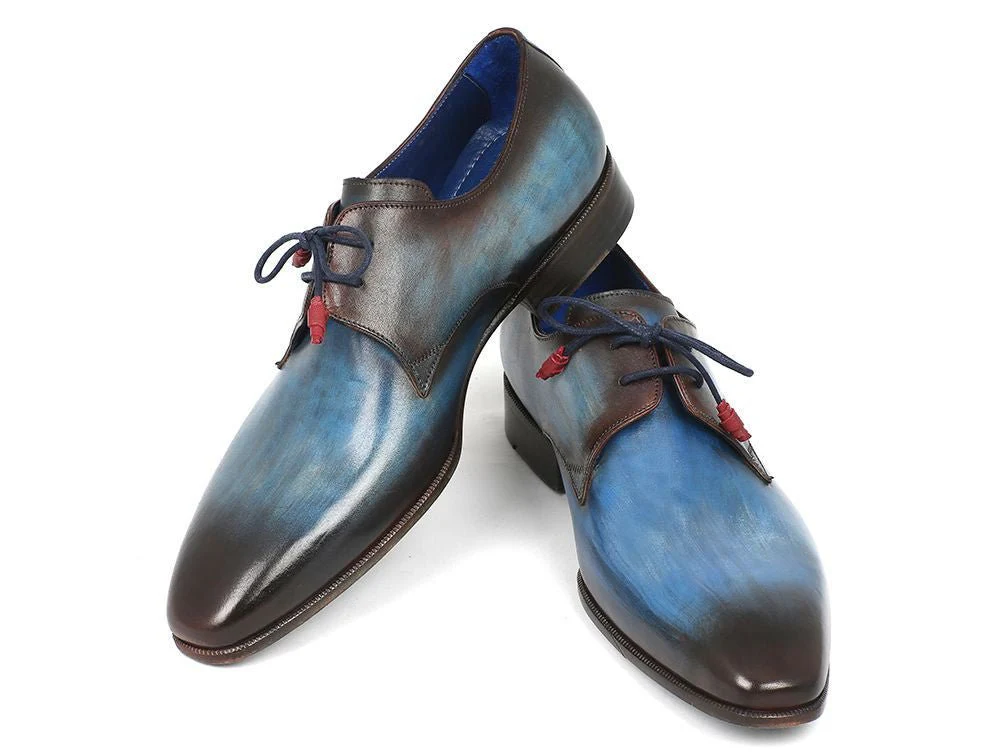 Paul Parkman Blue and Brown Hand Painted Derby Shoes (ID#326-BLUBRW) - Image 6