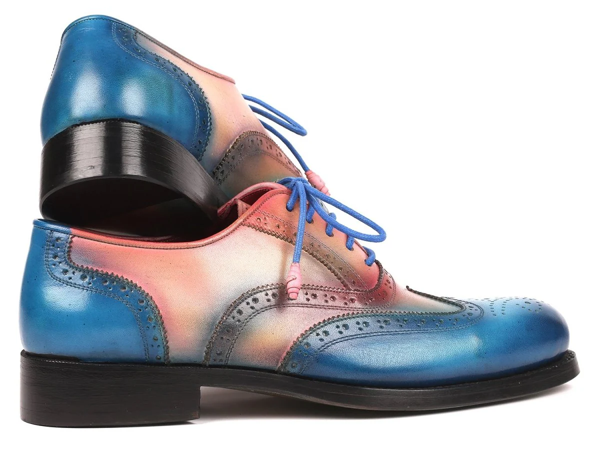 Paul Parkman Blue and Pink Men's Wingtip Oxfords Goodyear Welted (ID#027-BLUPNK) - Image 3