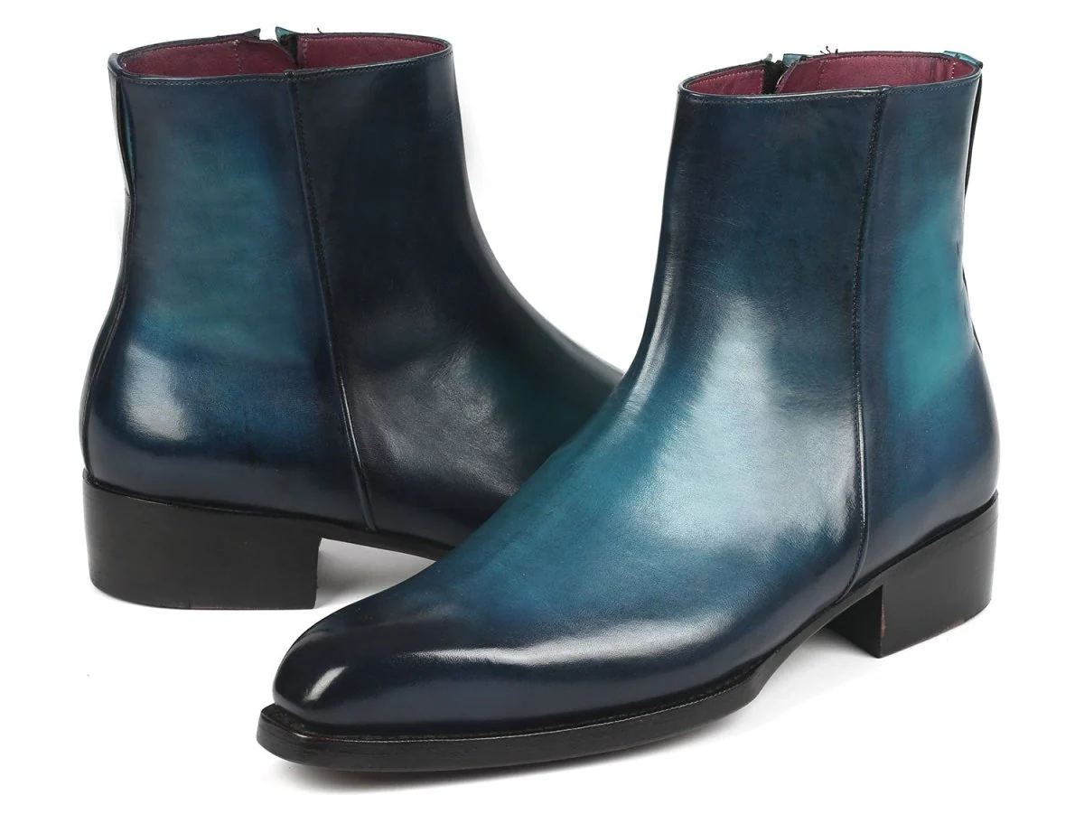 Paul Parkman Blue Burnished Side Zipper Boots Goodyear Welted (ID#BT3955-BLU) - Image 2