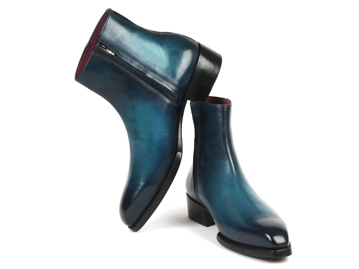 Paul Parkman Blue Burnished Side Zipper Boots Goodyear Welted (ID#BT3955-BLU) - Image 4