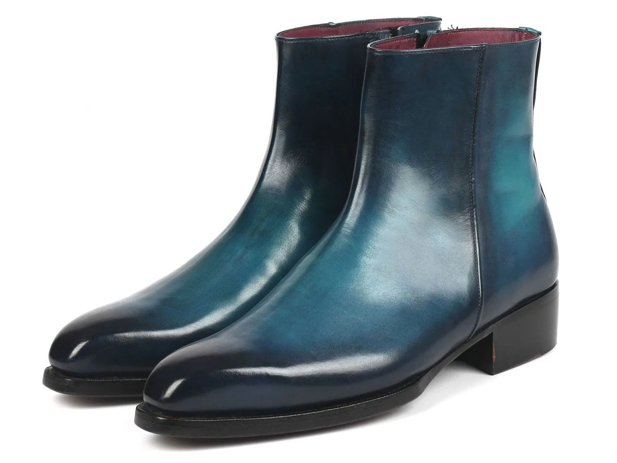 Paul Parkman Blue Burnished Side Zipper Boots Goodyear Welted (ID#BT3955-BLU) - Image 6