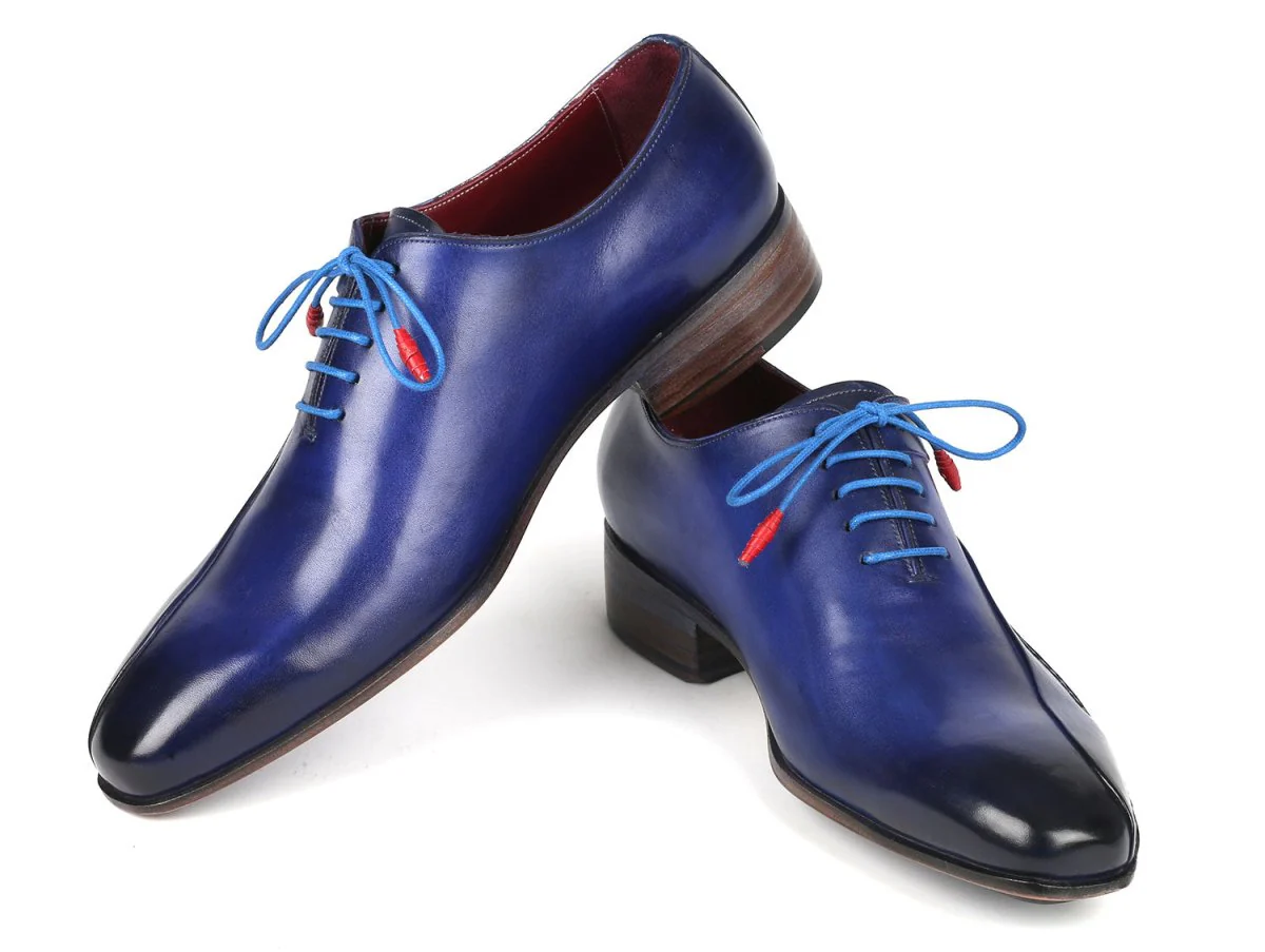 Paul Parkman Blue Leather Oxford Shoes Side Hand-Sewn (ID#018-BLU) - Image 4