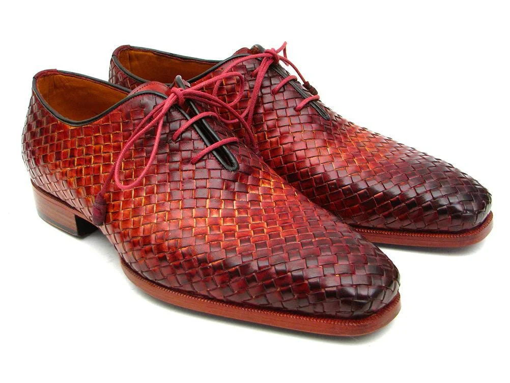 Paul Parkman Bordeaux and Tobacco Woven Leather Oxfords (ID#54HK42)