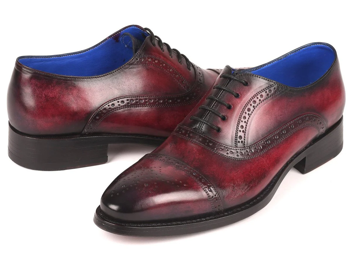 Paul Parkman Bordeaux Burnished Goodyear Welted Cap Toe Oxford Shoes (ID#79BRD68) - Image 2