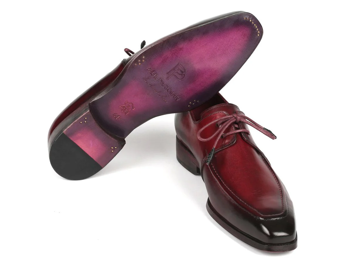 Paul Parkman Bordeaux Leather Apron Derby Shoes For Men (ID#13BRD92) - Image 3