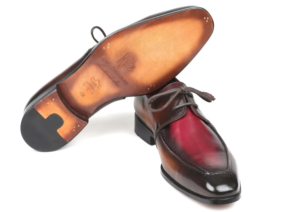 Paul Parkman Brown and Bordeaux Dual Tone Apron Derby Shoes (ID#33BB12) - Image 3