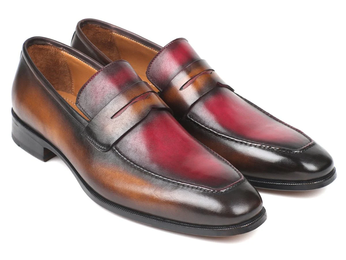Paul Parkman Brown and Bordeaux Dual Tone Loafers for Men (ID#10BB22)