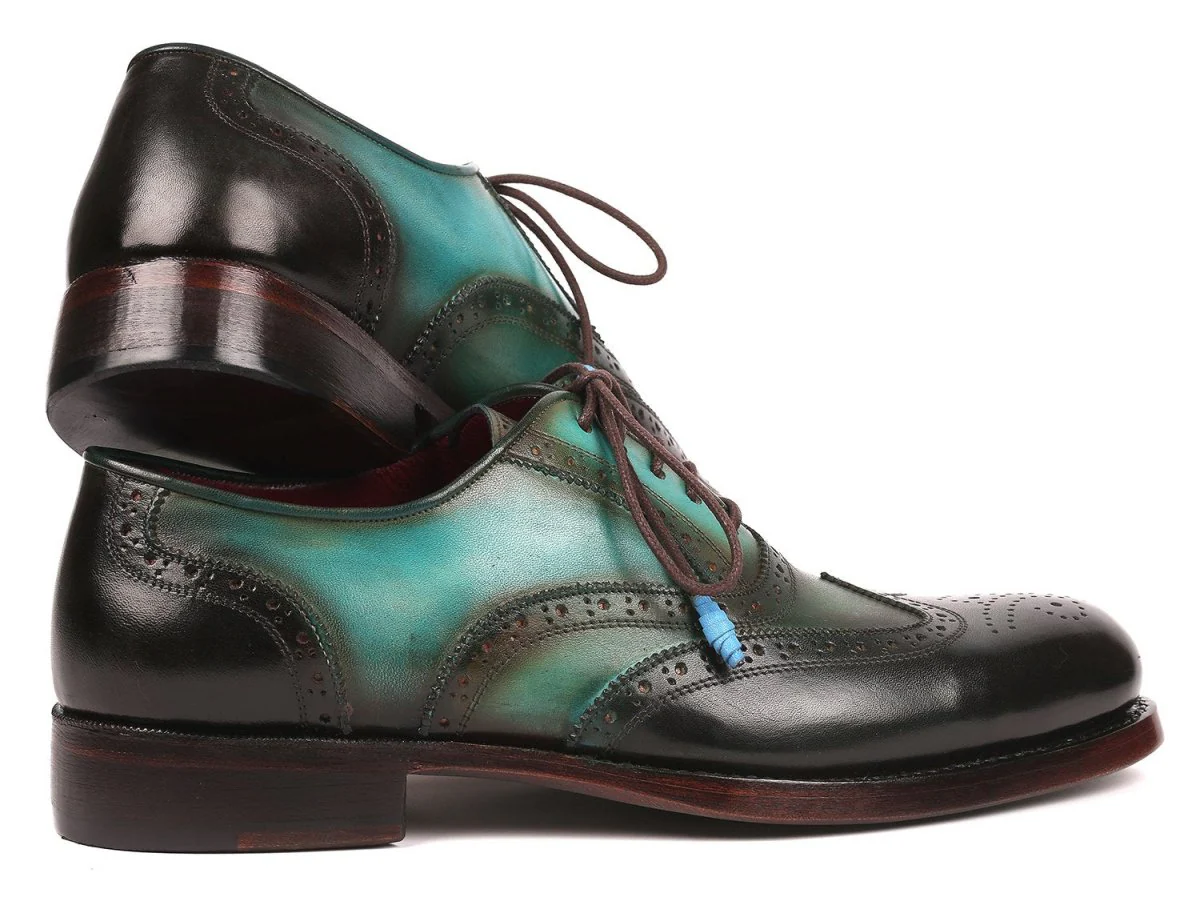 Paul Parkman Brown and Green Wingtip Oxfords Goodyear Welted (ID#027-BRWGRN) - Image 5