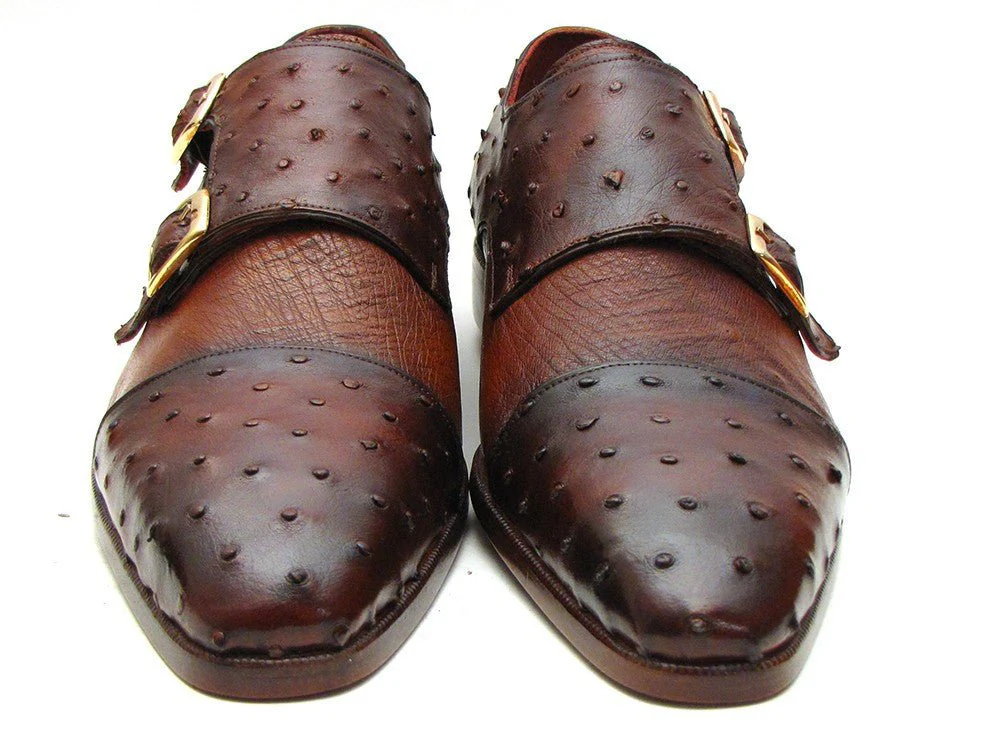 Paul Parkman Brown and Tobacco Genuine Ostrich Double Monkstraps (ID#43K68) - Image 2