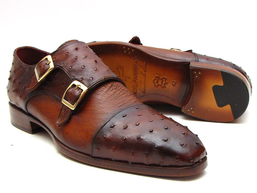 Paul Parkman Brown and Tobacco Genuine Ostrich Double Monkstraps (ID#43K68) - Image 3