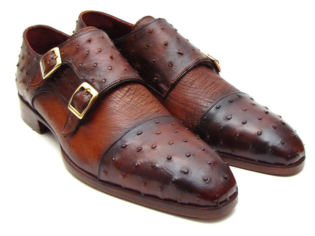 Paul Parkman Brown and Tobacco Genuine Ostrich Double Monkstraps (ID#43K68) - Image 4