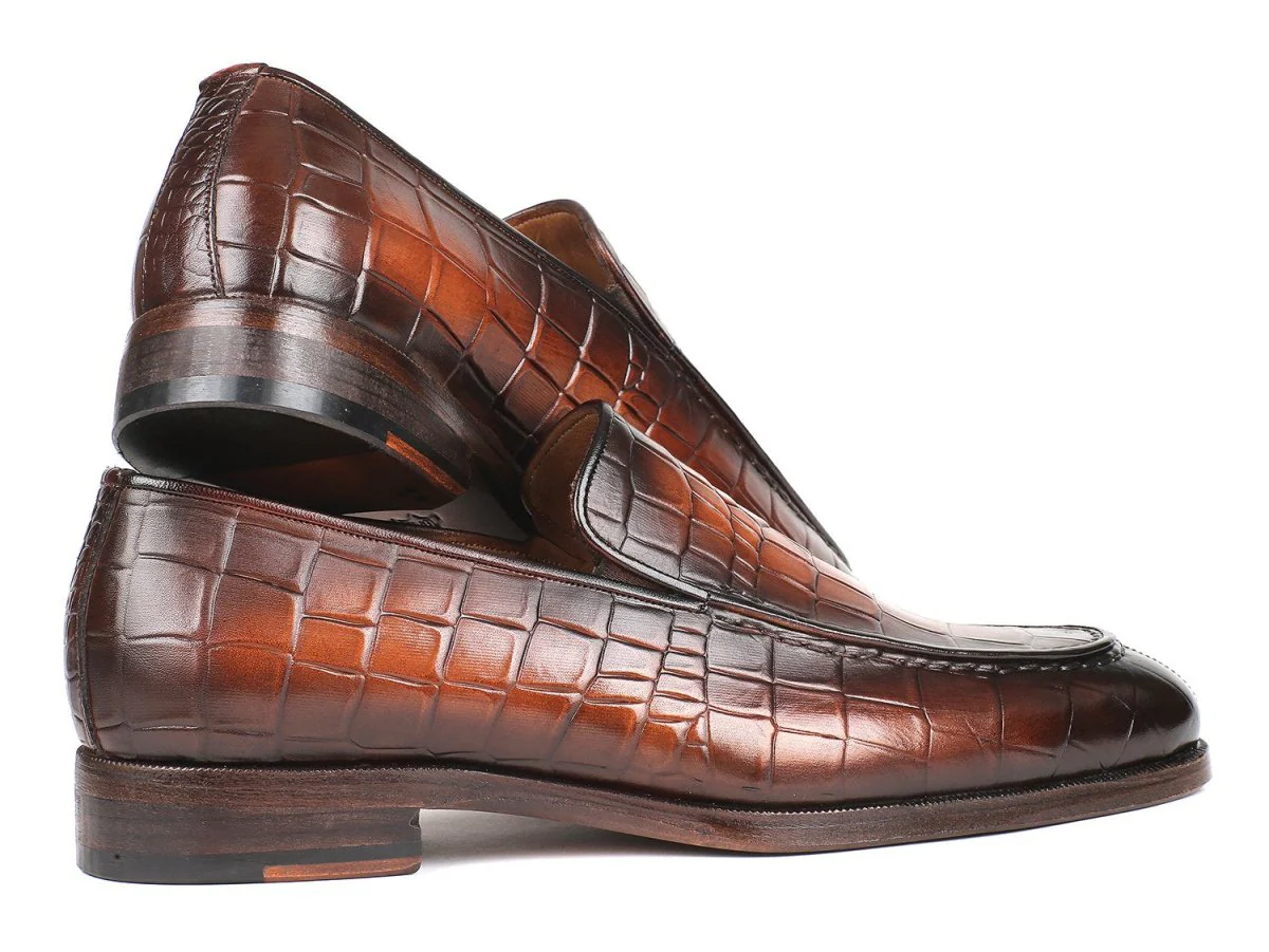 Paul Parkman Brown Burnished Crocodile Embossed Calfskin Loafer (ID#7339-BRW) - Image 3