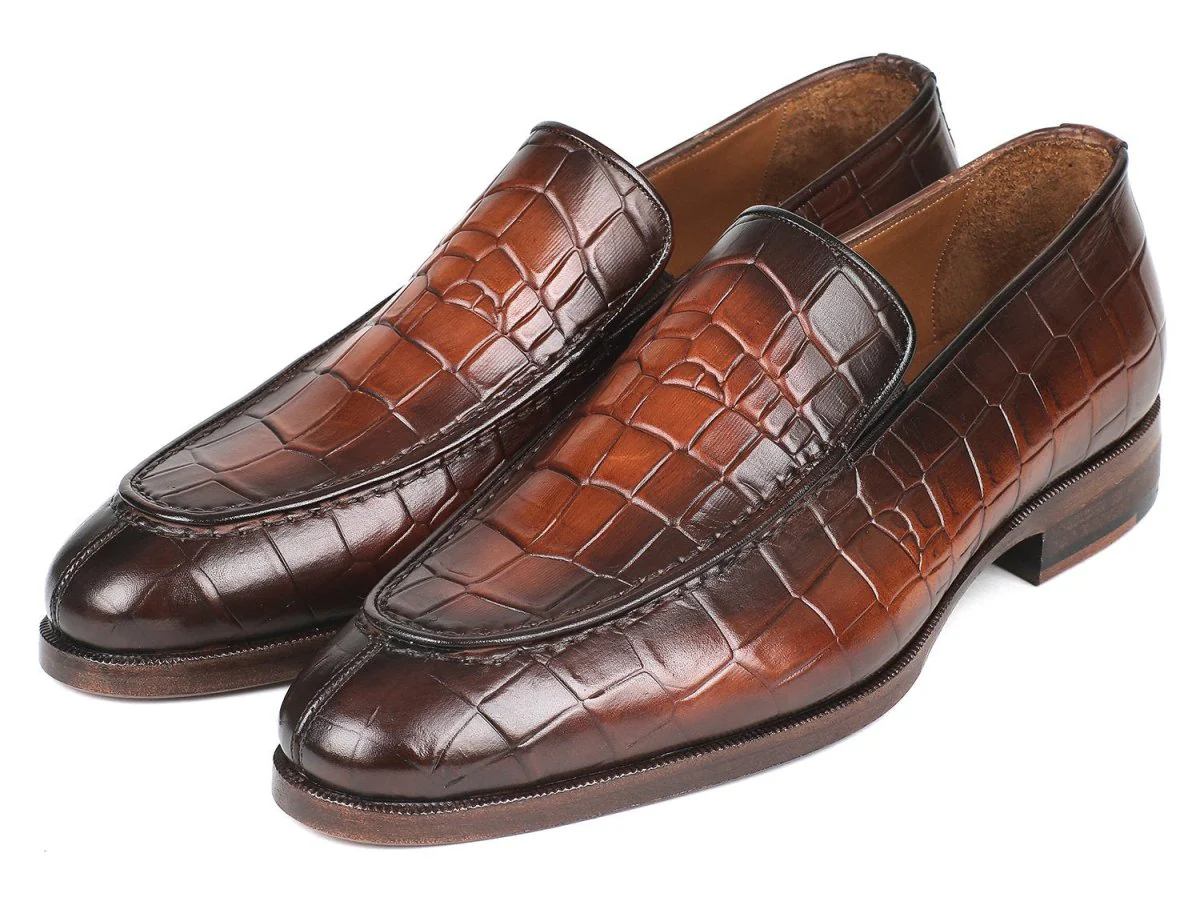 Paul Parkman Brown Burnished Crocodile Embossed Calfskin Loafer (ID#7339-BRW) - Image 4