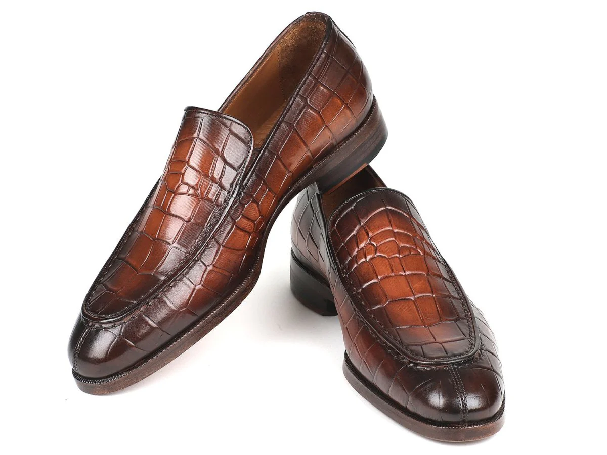Paul Parkman Brown Burnished Crocodile Embossed Calfskin Loafer (ID#7339-BRW) - Image 5
