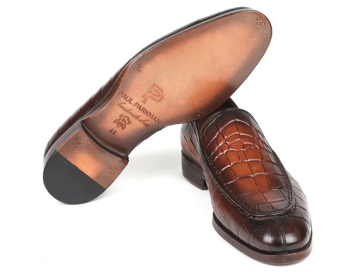 Paul Parkman Brown Burnished Crocodile Embossed Calfskin Loafer (ID#7339-BRW) - Image 6