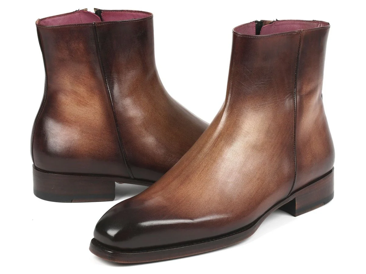 Paul Parkman Brown Burnished Side Zipper Boots Goodyear Welted (ID#BT3955-BRW) - Image 3