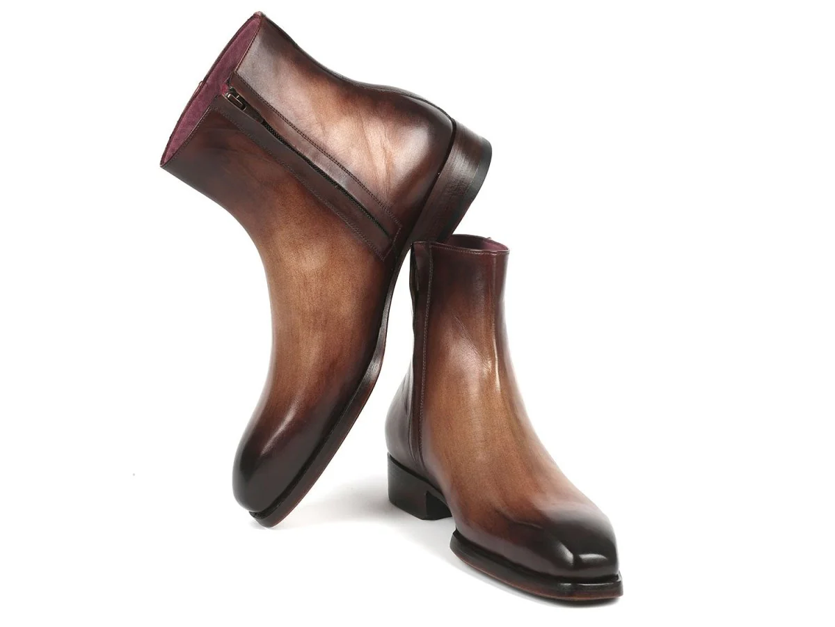 Paul Parkman Brown Burnished Side Zipper Boots Goodyear Welted (ID#BT3955-BRW) - Image 4