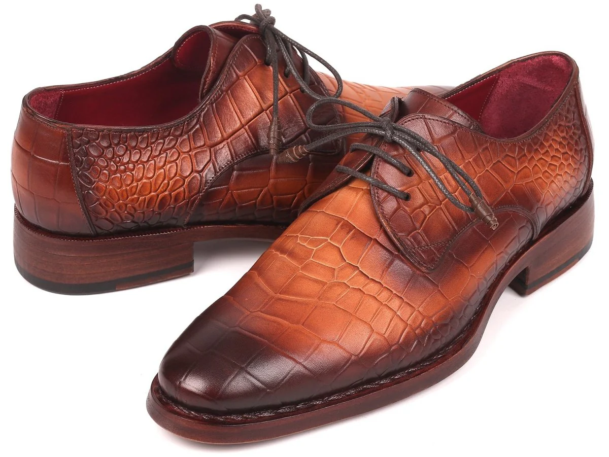 Paul Parkman Brown Crocodile Embossed Calfskin Goodyear Welted Derby Shoes (ID#5286BRW) - Image 2