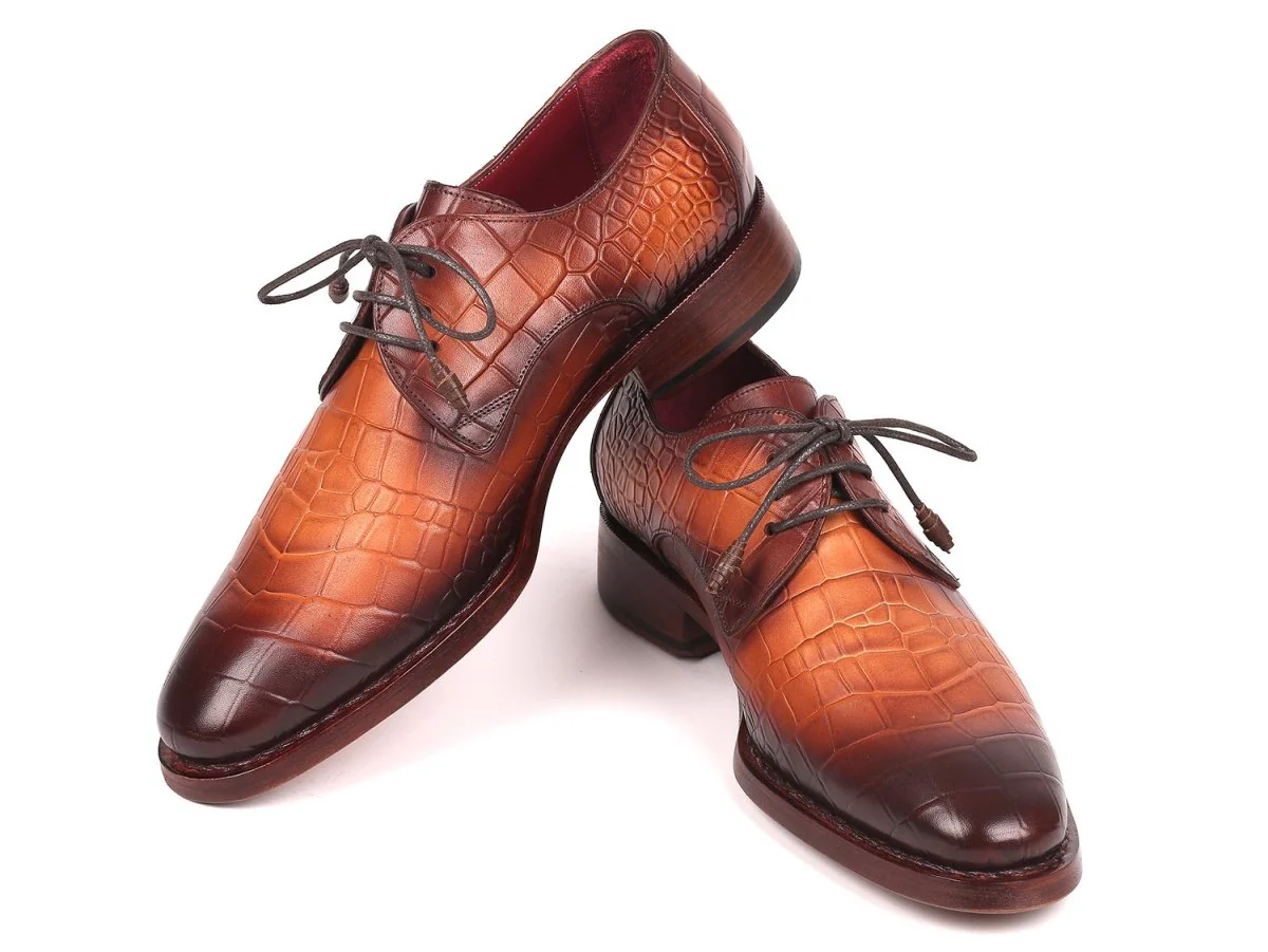 Paul Parkman Brown Crocodile Embossed Calfskin Goodyear Welted Derby Shoes (ID#5286BRW) - Image 4