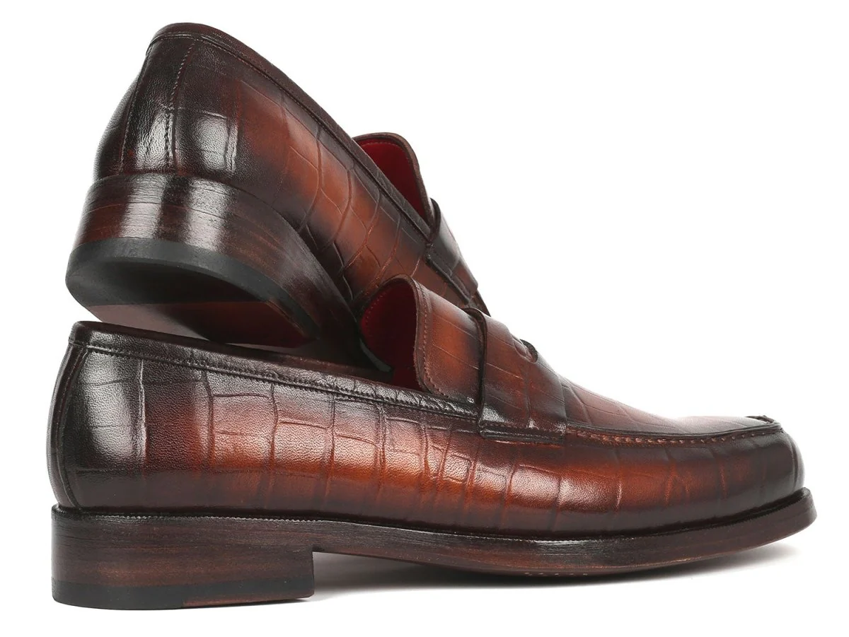 Paul Parkman Brown Crocodile Embossed Calfskin Penny Loafers (ID#3857-BRW) - Image 2