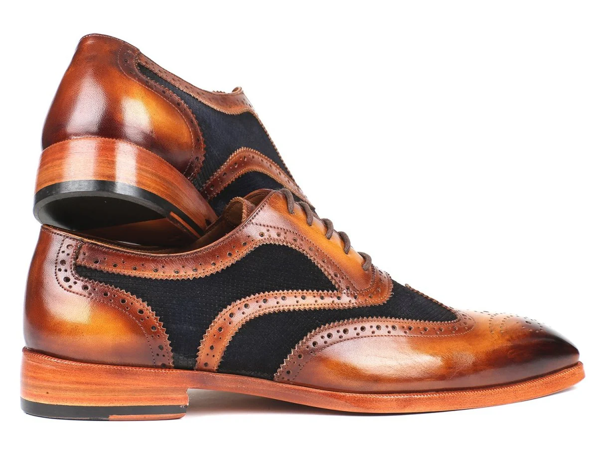 Paul Parkman Brown Leather and Suede Wingtip Oxfords in Brown and Navy - Image 3
