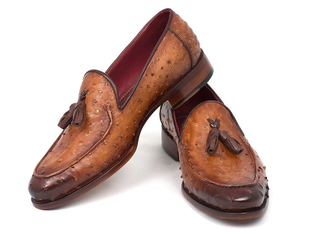 Paul Parkman Camel Brown Genuine Ostrich Tassel Loafers (ID#OST834CML) - Image 3