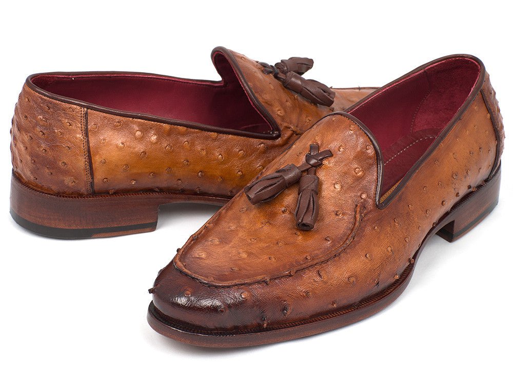 Paul Parkman Camel Brown Genuine Ostrich Tassel Loafers (ID#OST834CML) - Image 4