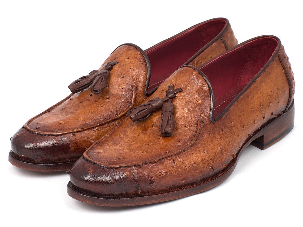 Paul Parkman Camel Brown Genuine Ostrich Tassel Loafers (ID#OST834CML) - Image 5