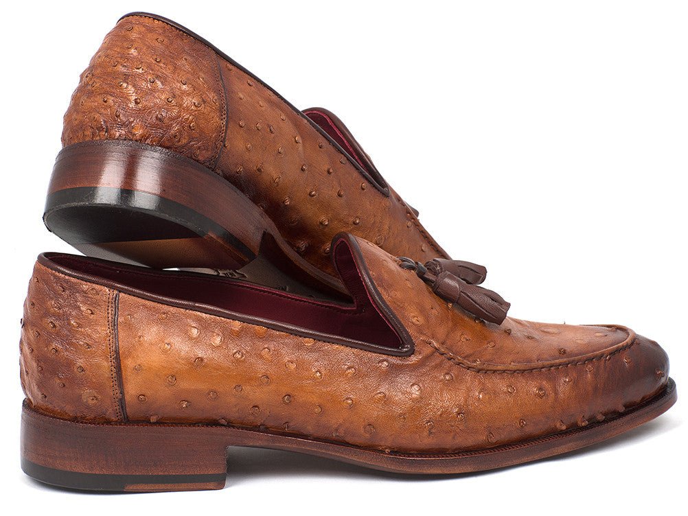 Paul Parkman Camel Brown Genuine Ostrich Tassel Loafers (ID#OST834CML) - Image 6